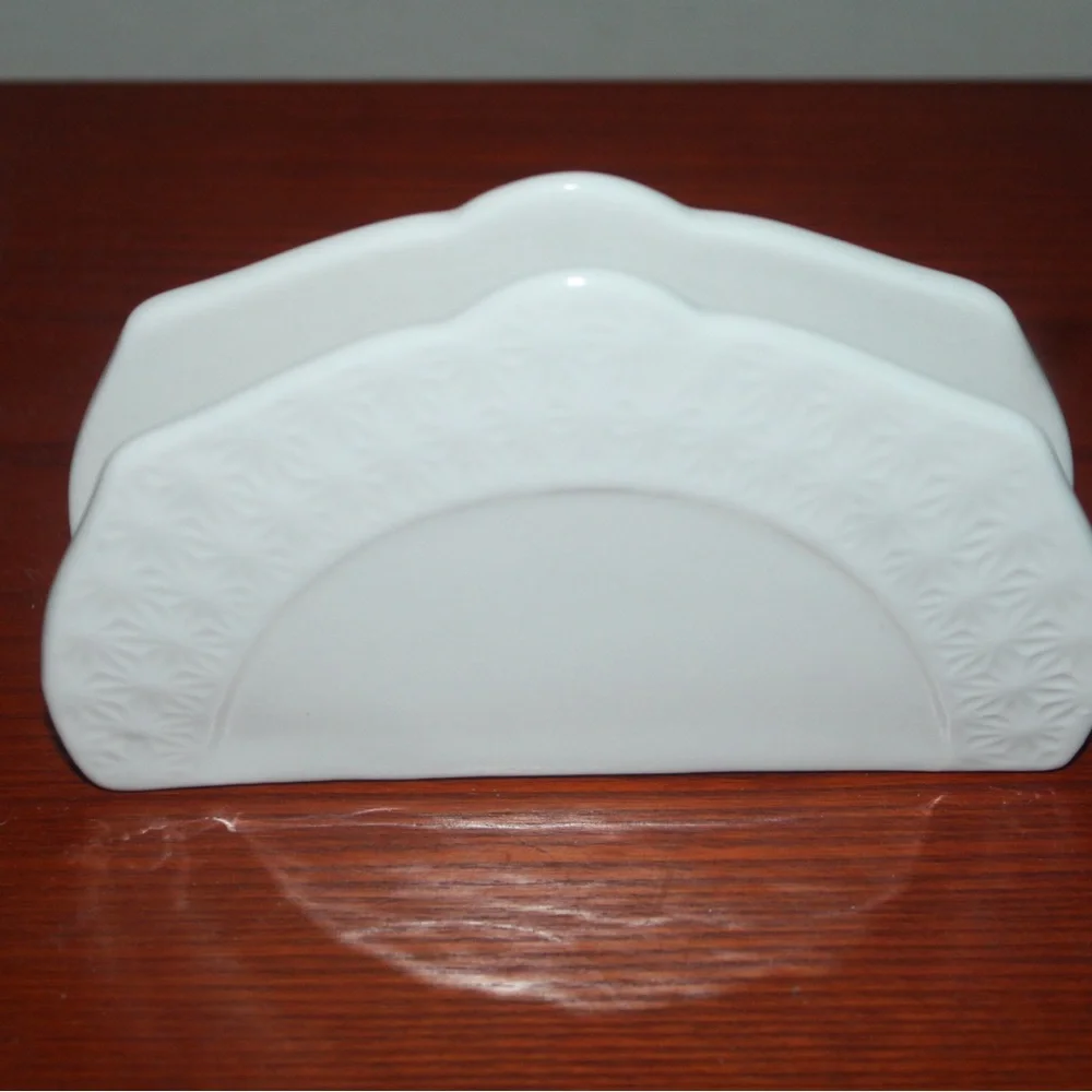 Elegant White Ceramic Embossed Napkin Holder